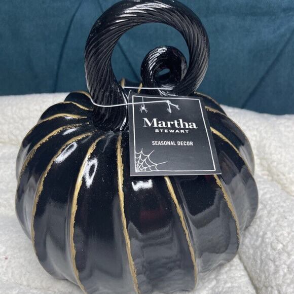 ⁀➷ MARTHA STEWART SMALL CERAMIC JACK O LANTERN PUMPKIN BLACK NWT - Picture 4 of 4